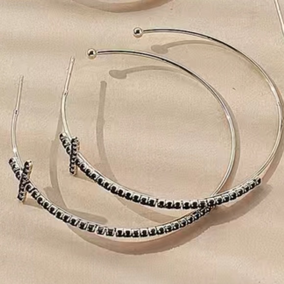 Cubic Zirconia Cross Large Hoop Earrings - Picture 5 of 5